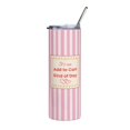 thumbnail image 2 of Swaybox Pink Tumbler Cup, Straw Lid, Travel Insulated Stainless Steel, Striped Design, Coquette Aesthetic, Feminine Gift Idea, White, 2 of 3