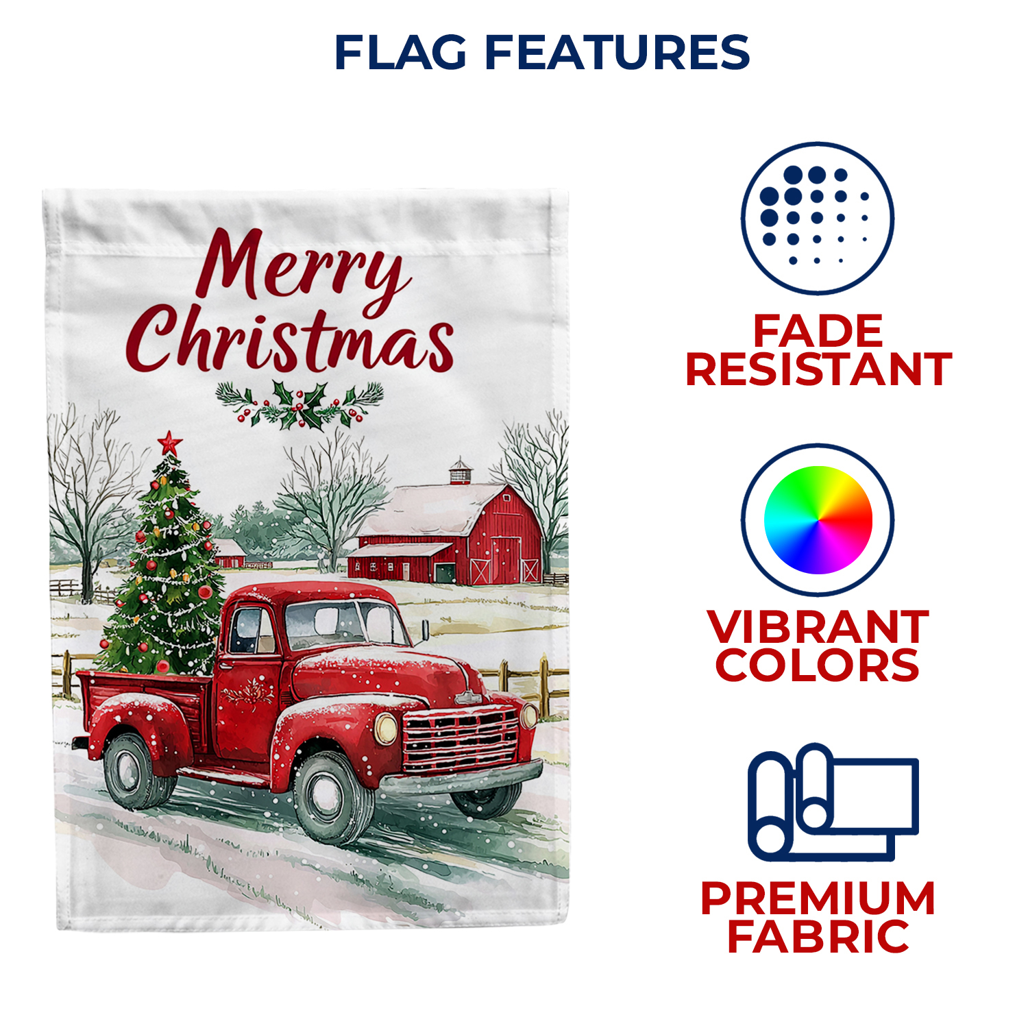America Forever Red Truck with Tree House Flag, 28 x 40 inch Double Sided, Christmas Vintage Pickup Banner, Farm Winter Scene Outdoor Decor, Holiday Outside Decorations Yard Flag