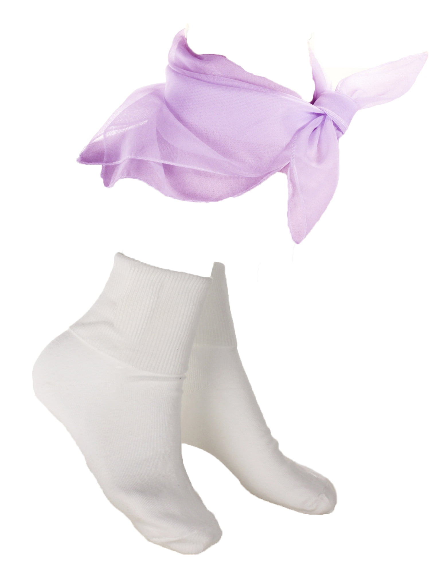 White Bobby Socks & Lilac Sheer Chiffon Scarf - 50s Style Accessories ...