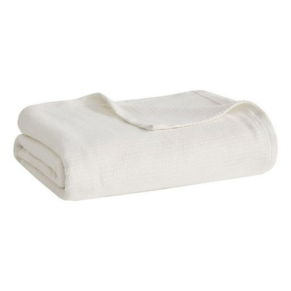 Pemberly Row Modern Basketweave Cotton Blanket in Cream King