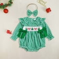 thumbnail image 2 of qiiinnHk Christmas Baby Girl Outfit Plaid Romper Baby Sweatshirt Romper Infant Girl Festival Clothes Fall Winter Outfits with Headband 3-6 Months,Green, 2 of 4