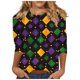 thumbnail image 2 of RKSTN Mardi Gras 3/4 Sleeve T Shirts for Women Top Oversized Crewneck Carnival Mask Print 3/4 Length Sleeve Shirt Womens Casual Round Neck Mask Tuesday Carnival Party Three Quarter Sleeve Tee Shirt, 2 of 5