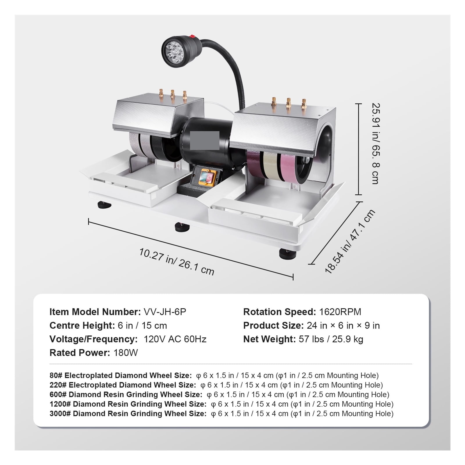 Cabbing Machine 6" 2 1800rpm Efficient Lapidary Rock Grinder, Polisher With Lamp & Water Pump For Jade Stone ,Powerhouse Performance
