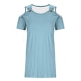 thumbnail image 5 of Uootdi Casual Dresses for Women Cold Shoulder Solid Color Short Sleeve Dress With Metal Ring Decor Lightweight Top Casual Blouse Gift, 5 of 7