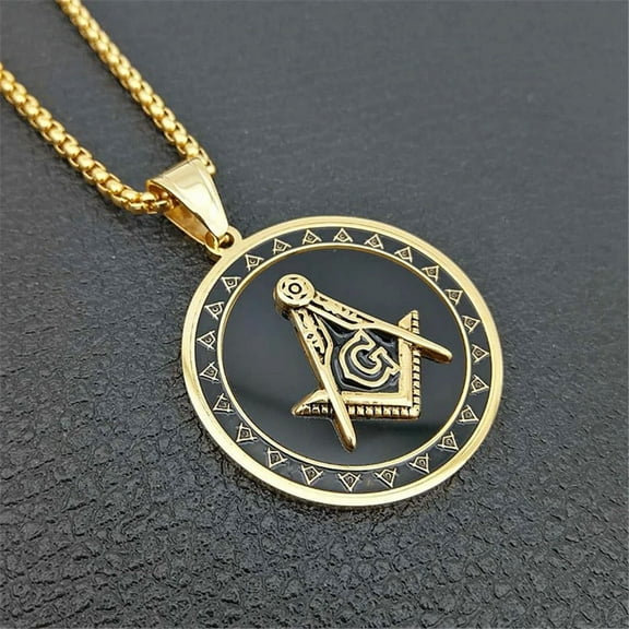 Masonic Symbol Necklaces & Pendants For Women/Men Hip Hop 14K Yellow Gold Free-mason Fashion Jewelry