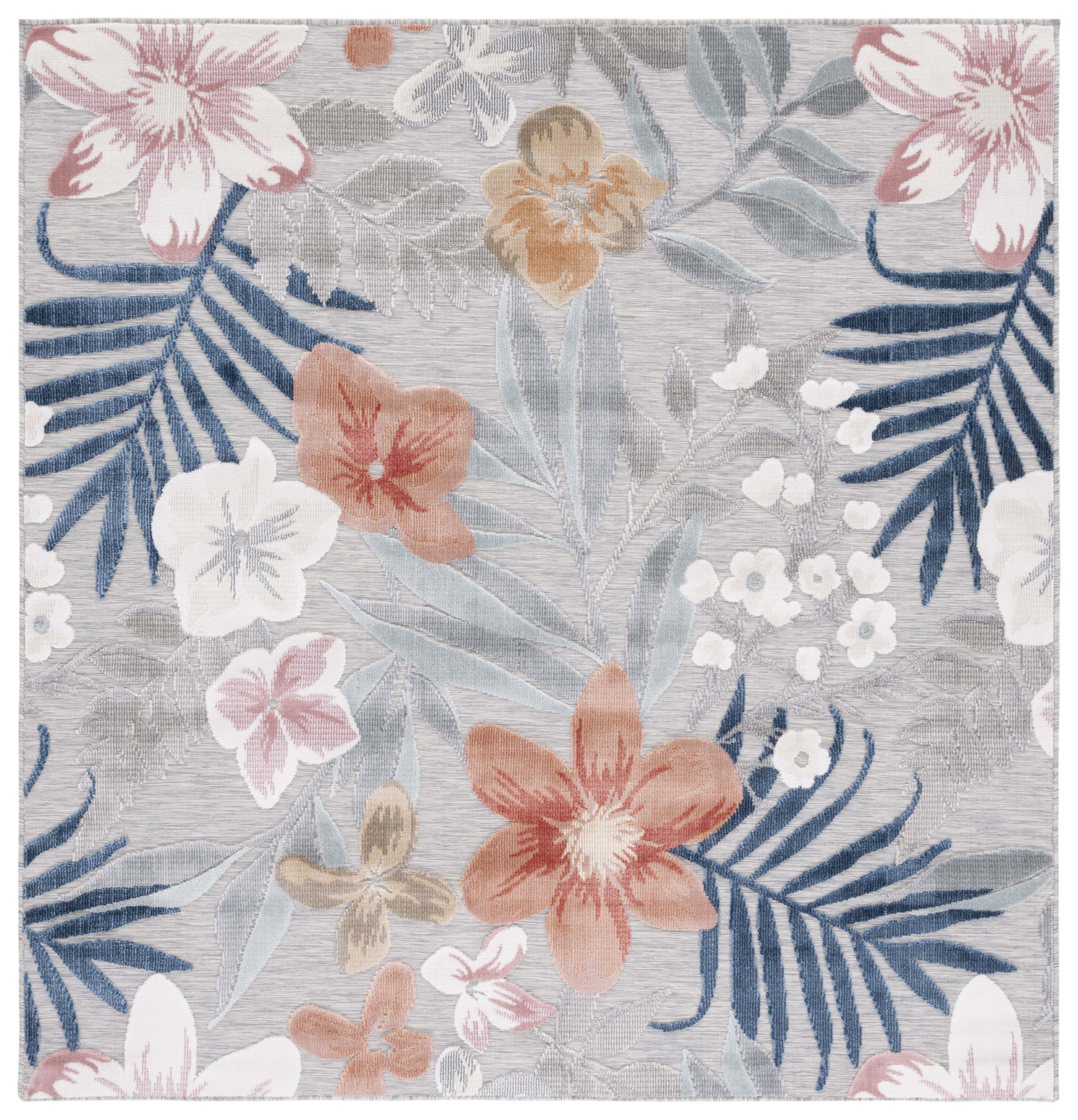 Safavieh Cabana Caris Floral Indoor/Outdoor Area Rug, Gray/Rust, 5'1" x 5'1" Square