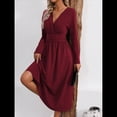 thumbnail image 4 of Vestido de Larga para Mujer, Elegante, con Escote en V, Holgado, para Invitadas de Boda, Fiestas, Formales, para Otoño. Vino Tinto L, 4 of 9
