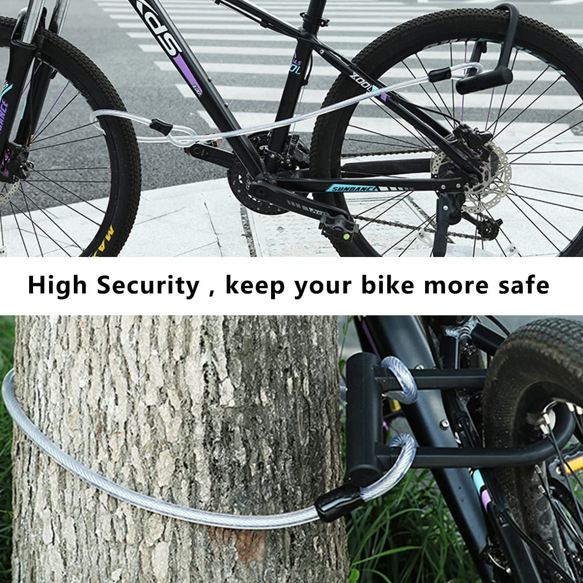 Antivol Vélo En U + Câble - Manille 16mm, Câble 10mm X 1,2m, 3 Clés - Haute Sécurité, Avec Support De Montage