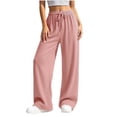 thumbnail image 6 of FchengtaiS Wide Leg Ribbed Sweatpants for Women Drawstring Elastic Waist Trousers Baggy Lounge Pants with Pockets, 6 of 7