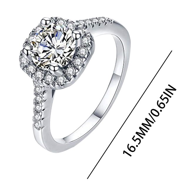 WREESH Luxury Shiny Rhinestone Ring Simulation Gemstone Alloy Ring Jewelry Accessories Personalized Gift Ladies Birthday Valentine's Day Anniversary