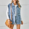 thumbnail image 6 of Lovskoo 2024 Women's Oversized Denim Vest Mid Long Jean Vest Cotton Sleeveless Jackets Distressed Vest Blue, 6 of 9