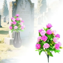 Artificial Cemetery Flowers for Graves - Realistic Silk Rose & Lily Bouquet, Memorial Floral Arrangement for Headstones, Outdoor Grave Decor, Funeral Vase Flowers - All Weather Sympathy Decor