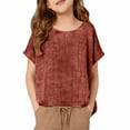 thumbnail image 5 of TIREOW Cotton Linen Tops for Girls Oversized Summer Boho Short Sleeve Shirts Teen Kids Plain Loose Lightweight Beach Blouse (Orange, 5-6 Years), 5 of 7