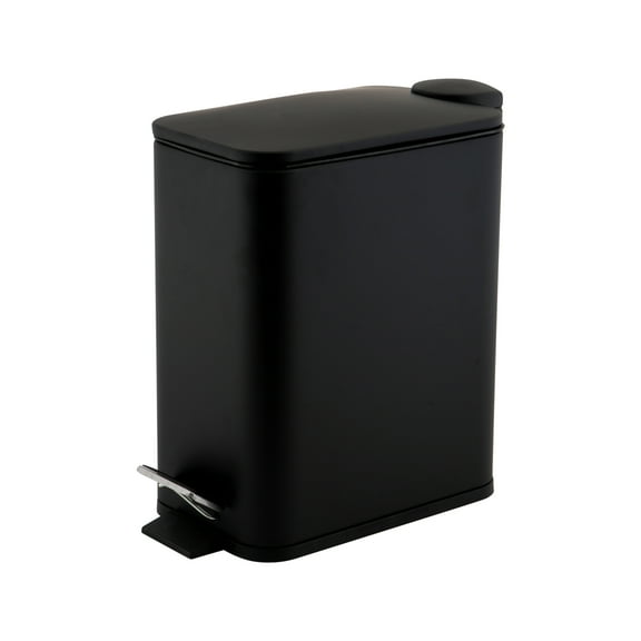Bath Bliss Slim 1.3 gal Iron Step Pedal Bathroom Wastebasket with Soft Close Lid, Black