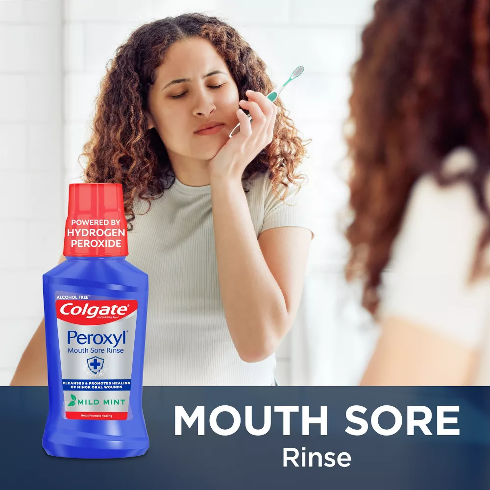 Colgate Peroxyl Antiseptic Mouthwash and Mouth Sore Rinse, Mild Mint, 16.9 oz