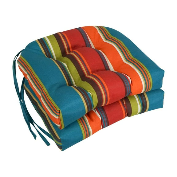 Blazing Needles 16-inch Outdoor Spun Polyester U-shaped Tufted Chair Cushions (Set of 2)-Color:Westport Teal