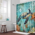 thumbnail image 3 of Ocean Turtle Starfish Bathroom Shower Curtain, Retro Coral Floral Sea Blue Theme Waterproof Washable Soft Bath Curtain for Bathtub Decor with 12 Hooks&Grommet, 66x72 Inch, 3 of 9