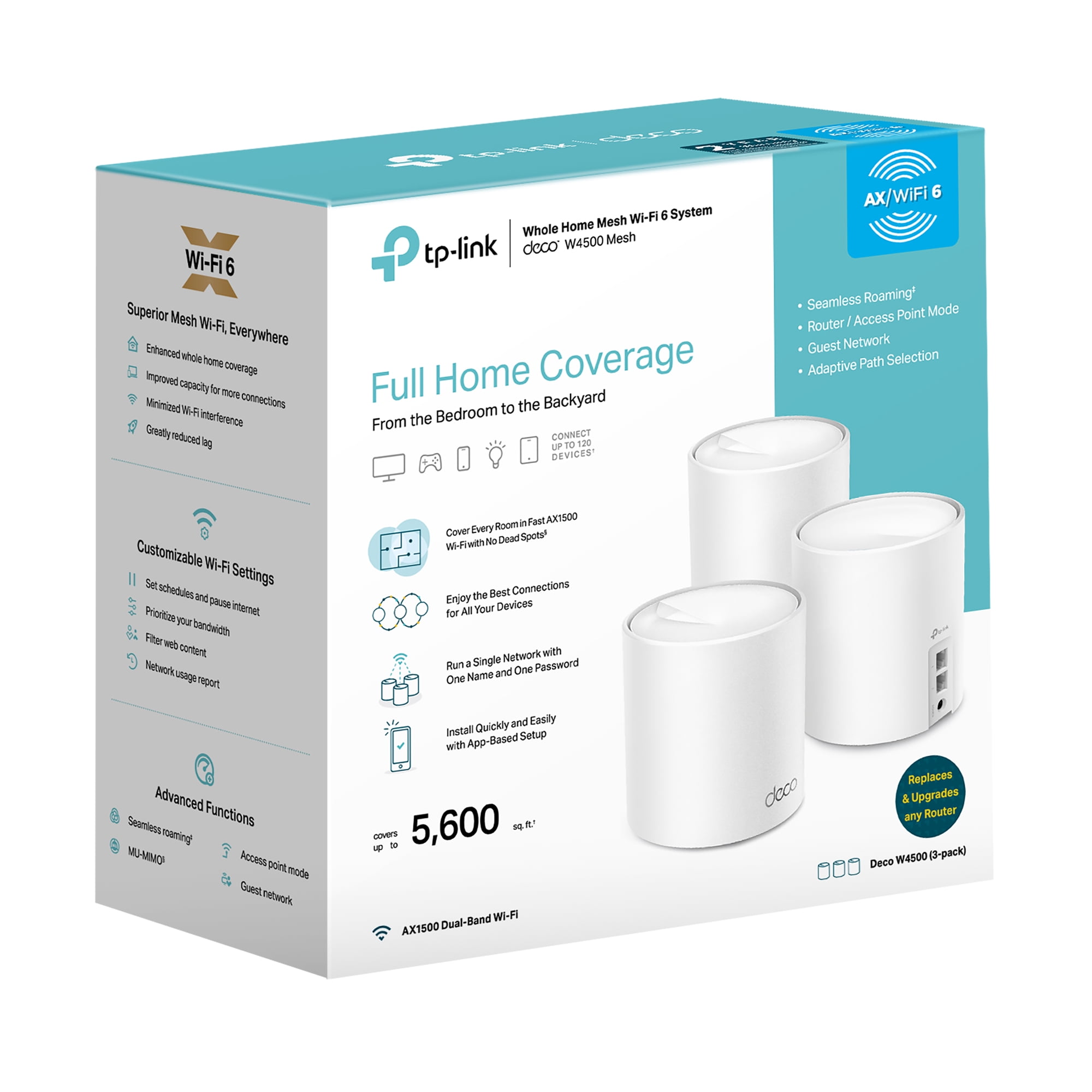 TP-Link AX2700 W-Fi 6 Dual-Band AI-Driven Home Mesh Router System, Replaces Individual Routers and Extenders, Connects over 150 Devices, Indoor Coverage up to 6,300 Sq. ft., - Deco W8100 (3-Pack)