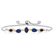 Gem Stone King 925 Silver and 10K Yellow Gold Blue Sapphire and Red Garnet and Lab Grown Diamond Tennis Bracelet for Women By Keren Hanan (1.92 cttw, Adjustable up To 9 inch)