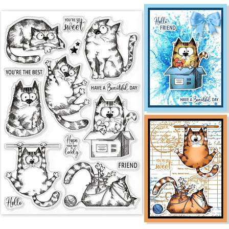 8.3x5.8in Cat Clear Stamps Lovely Cat Silicone Stamps Wish Words Rubber Transparent Rubber Seal Stamps for Card Making DIY Scrapbooking Crafting Decoration