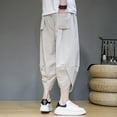 thumbnail image 4 of Bcfgryg Summer Cropped Pants Men's Retro Striped Casual Pants Trend Large Size Baggy Wide Leg Knickers Men’s Casual Pants, 4 of 5
