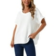 thumbnail image 4 of INSPIRAR CHIC Blusas de Lino para Mujeres, Camisetas de Manga Corta, Ropa Casual Básica de Verano, Blusa Suelta de Color Sólido 2XL Blanca, 4 of 6