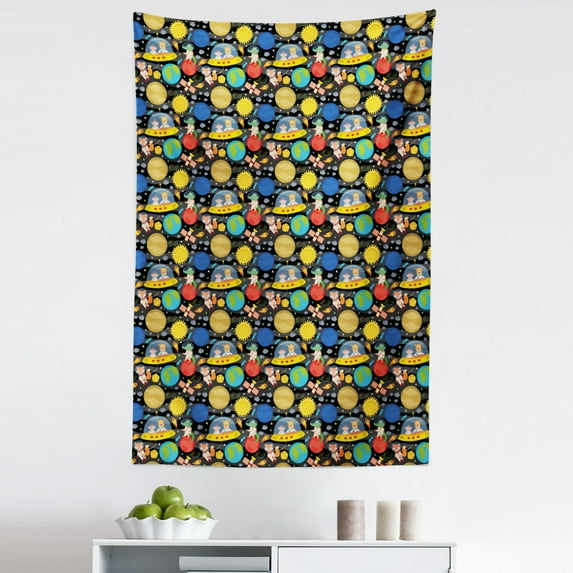 Outer Space Tapestry, Cartoon with Astronaut Animals and Heavenly Bodies, Fabric Wall Hanging Decor for Bedroom Living Room Dorm, 5 Sizes, Multicolor, by Ambesonne