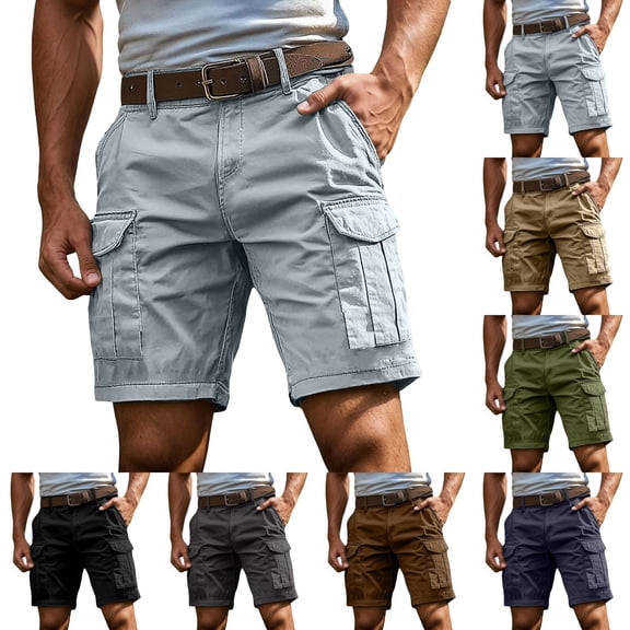 LILIYA Big & Tall Men's Hiking Cargo Shorts Lightweight Multi Pockets Casual Golf Outdoor Work Shorts Elastic Waist Ripstop Summer Shorts