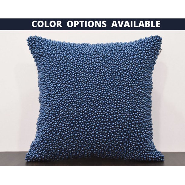 Navy Blue Pearl Beaded Pillow Cover Decorative accent Crystal farmhouse
