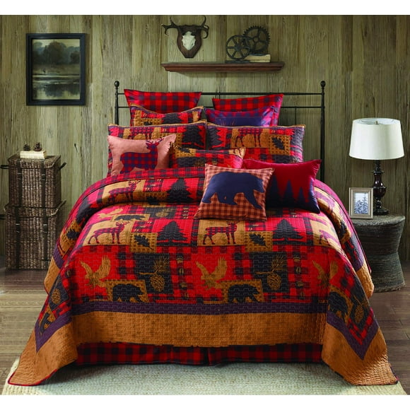 Regal Comfort Printed Quilt Set of 3 - Bed Decor for Teen Girls Lush Decor Bedding King - Shabby Chic Decor Quilted Bedspreads King Size Bed Sheets Design (105" X 95", Life is Better in The Woods)