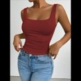 thumbnail image 4 of Camiseta Básica de Verano Sin Mangas con Cuello Cuadrado y Fruncido para Mujer. Vino Tinto L, 4 of 9