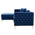 thumbnail image 5 of Reversible Sectional Sofa, 82.3'' Tufted Velvet 4 Seat Chaise Couch Upholstered Accent Sofa with Jeweled Buttons & 2 Pillow, Modern 4 Seat Sofa with Square Arm & Metal Legs for Living Room, Blue, 5 of 7