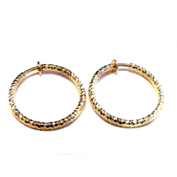 Clip-on Earrings 1 inch Hoop Hypo-Allergenic Gold Tone Textured Hoops