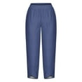 thumbnail image 3 of WIZUTIZ Wide Leg Trousers Women Tall Plus Size Leisure Relaxed Fit Wide Leg Slacks Pants Elastic Spandex High Waist Sweatpants Solid Asymmetrical Cropped Beach Pants Athletic Outdoor Blue, 3 of 4