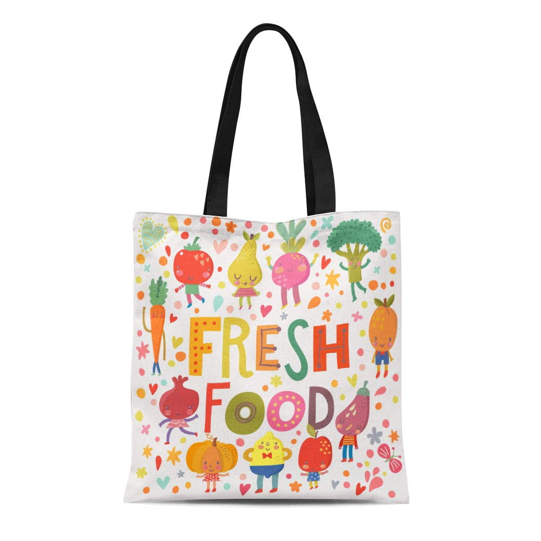 LADDKE Canvas Tote Bag Lovely Fresh Food Sweet Fruits and Vegetables in ...