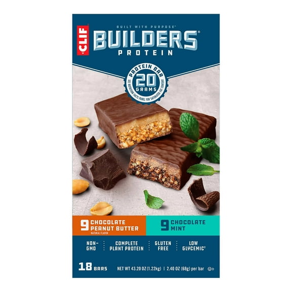 Clif Bar Builders Bar 2.4oz Bars 9 Chocolate Mint 9 Chocolate Peanut Butter
