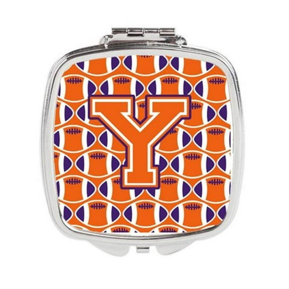 Carolines Treasures  Letter Y Football Orange - White & Regalia Compact Mirror