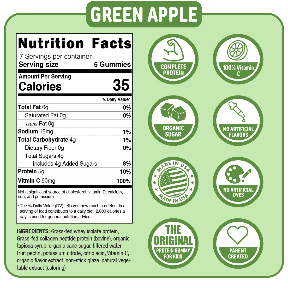 Punchies Protein Fruit Snacks for Kids – Green Apple – 5g Protein, 100% Vitamin-C, No Junk – 2-Pack
