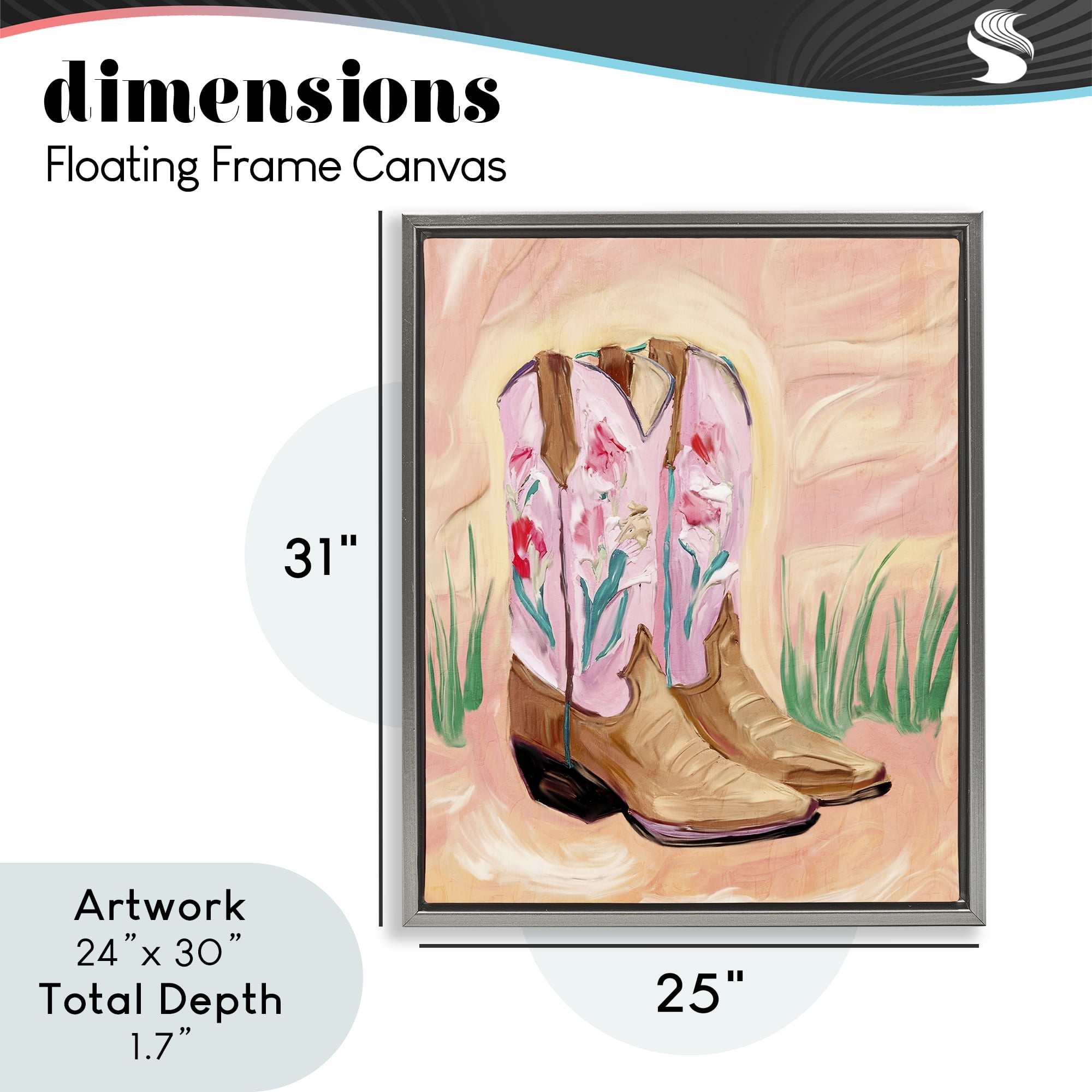 Floral Pinks Boots Gray Framed Floater Canvas Wall Art, design by Kim Allen