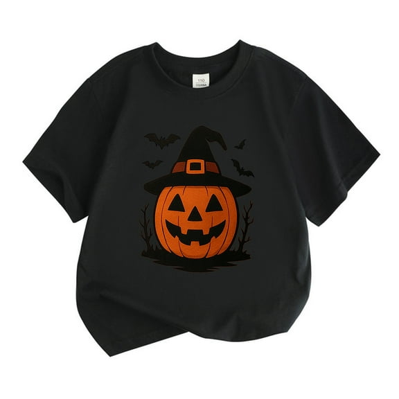 Kiijoy Girls Halloween Pumpkin T-Shirt Cotton Short Sleeve Crew Neck T Shirt, Sizes 4-5
