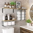 thumbnail image 3 of Floating Shelves, 3 Set Wall Mounted Wood Bathroom Shelves,with Towel Rack Paper Holder Storage for Bathroom, Kitchen, Living Room, Light Wood Color, 3 of 8
