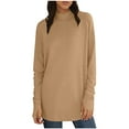 thumbnail image 2 of Women's Spring High Neck Solid Color T-Shirt Top with Thumbholes Long Sleeve Fashion Casual Loose Fit Breathable Lightweight Daily Wear | CSEONE,Khaki L, 2 of 9