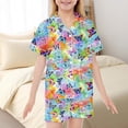 thumbnail image 2 of Pyjamas Filles Ensemble 2 Pcs en Satin pour Enfants Imprimé Graphique Manches Courtes Chemise à Boutons Ensemble de Pyjama Fille Multicolore 6 Ans-7 Ans, 2 of 7