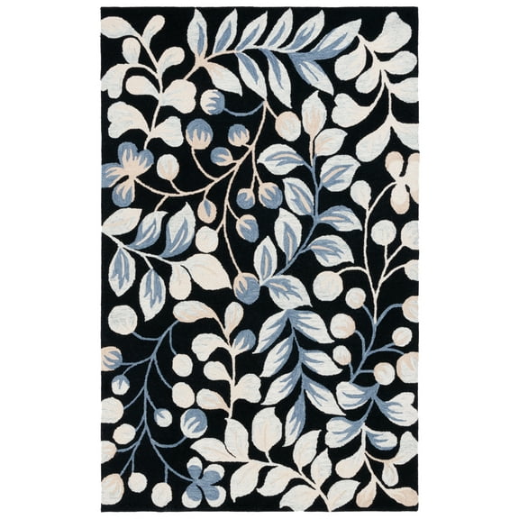 SAFAVIEH Jardin Quinton Leaves Area Rug, Black/Ivory, 5' x 8'