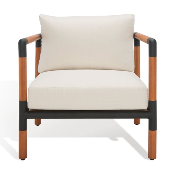 SAFAVIEH Couture Tommy Coastal Eucalyptus Wood Solid Outdoor Armchair, Black/White