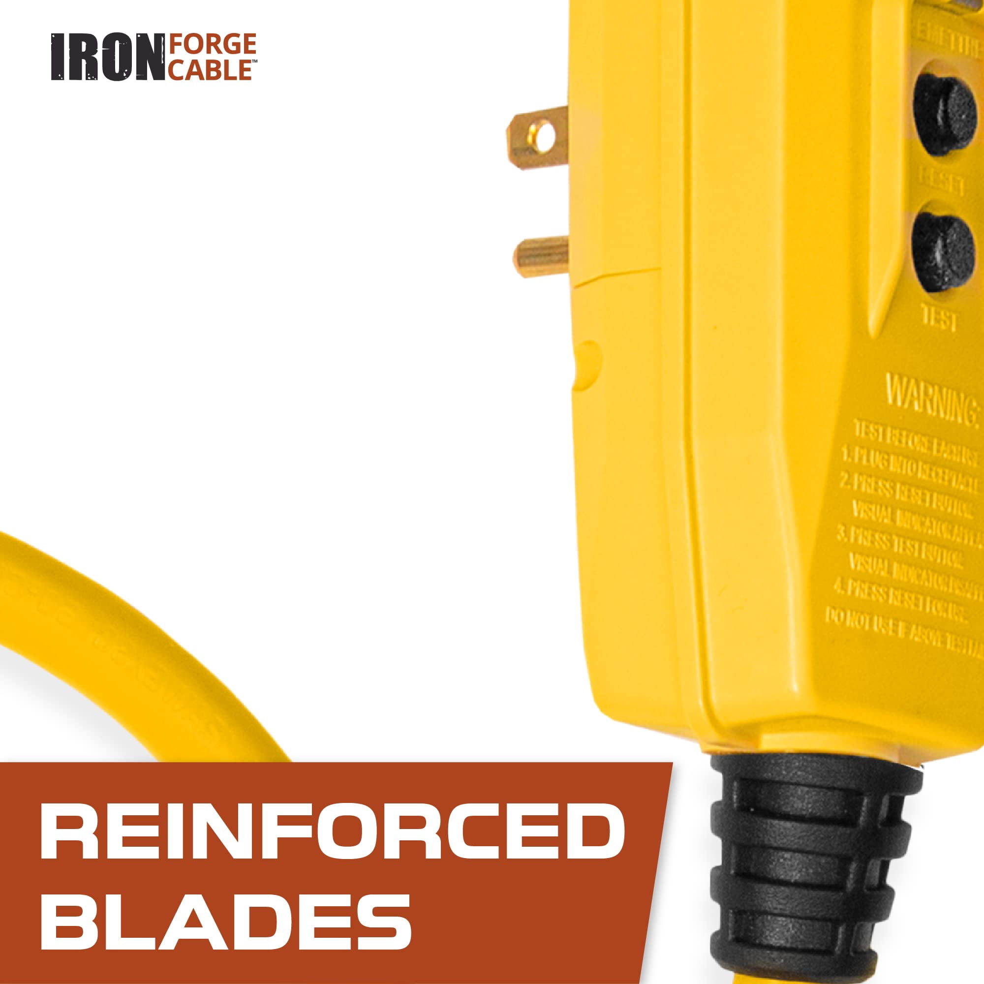 Iron Forge Cable 3ft Lighted Outdoor GFCI Extension Cord with 3 Electrical Power Outlets - 12/3 Yellow Heavy Duty Extension Cord with Multiple Outlets