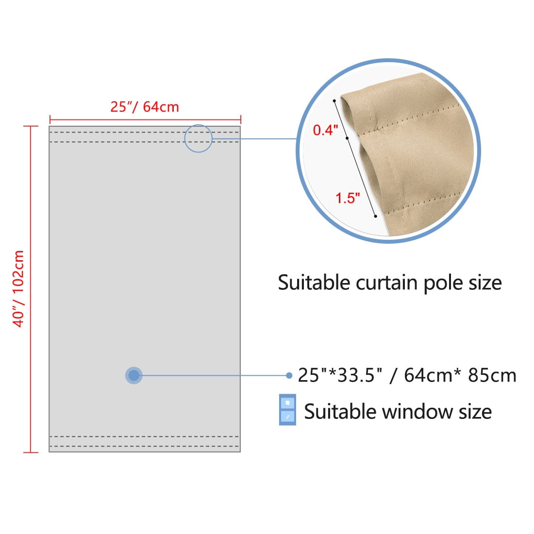 Unique Bargains 2-Pack French Door Curtains Panels Khaki 25" x 40"