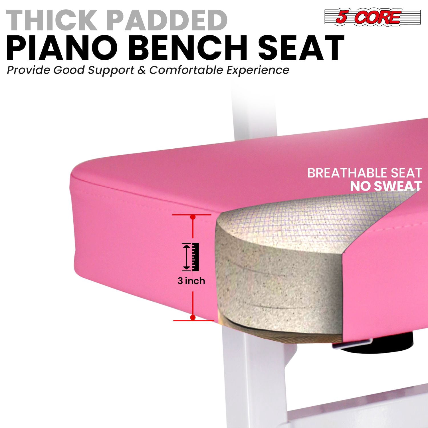 Heavy-Duty Adjustable Piano Bench with Thick Padded Seat & Backrest – 445lb Capacity, Non-Slip Base for Keyboard, Adults & Kids