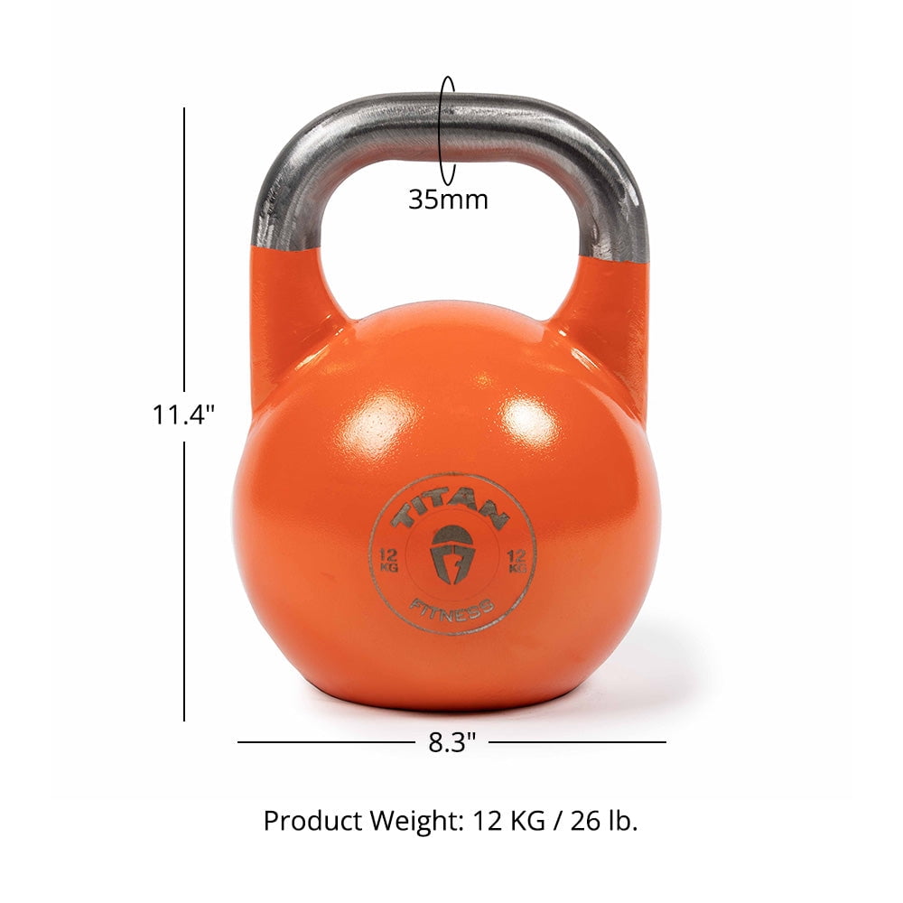 Titan Fitness 12 KG Competition Kettlebell, Color-Coded Orange, 35mm Handle