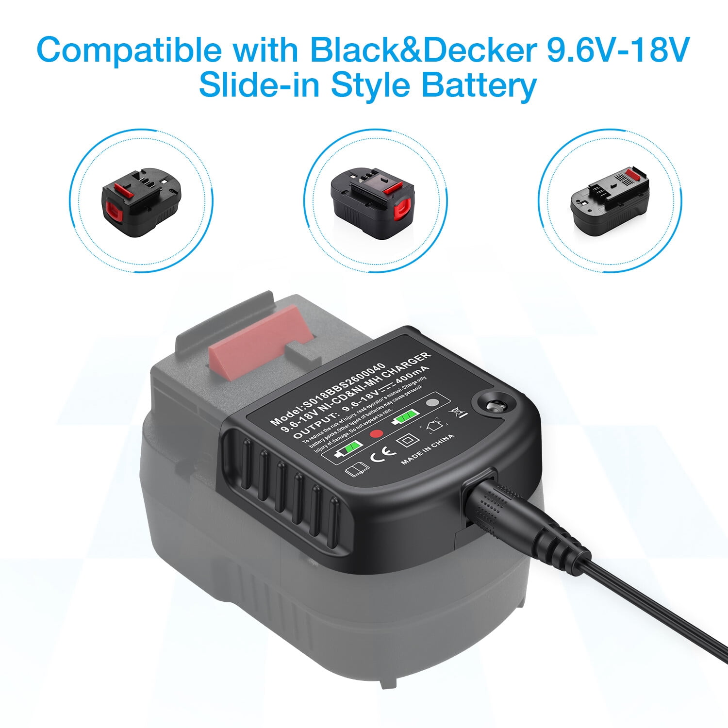 9.6V-18V Battery Charger for Black & Decker HPB18 HPB18-OPE FSB18 HPB14 HPB12